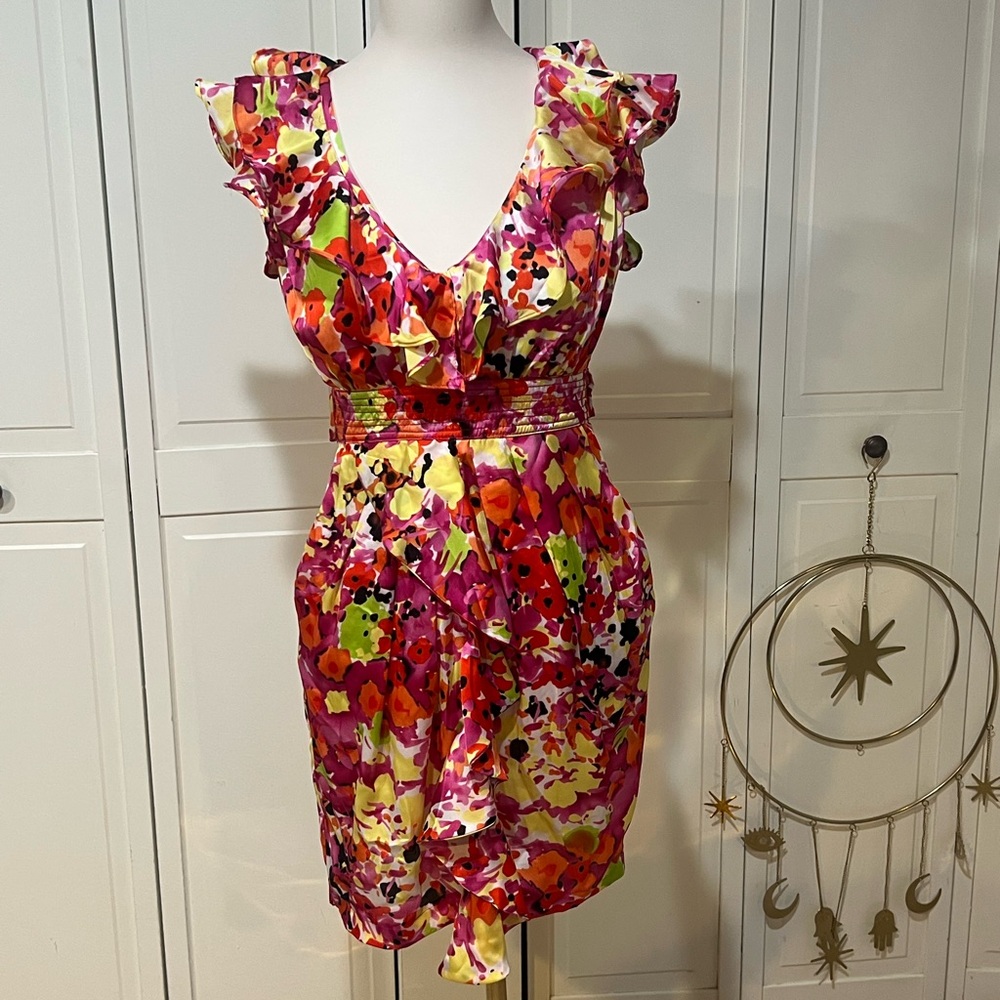 XOXO Pink and Yellow Floral Mini Dress